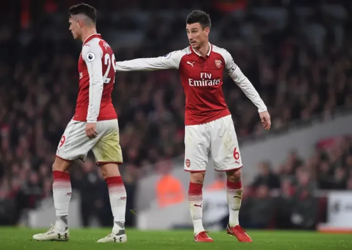 Framed Print : Laurent Koscielny and Granit Xhaka (Arsenal). Arsenal 3: 3 Liverpool. Premier League Framed Print : Laurent Koscielny and Granit Xhaka (Arsenal). Arsenal 3: 3 Liverpool. Premier League