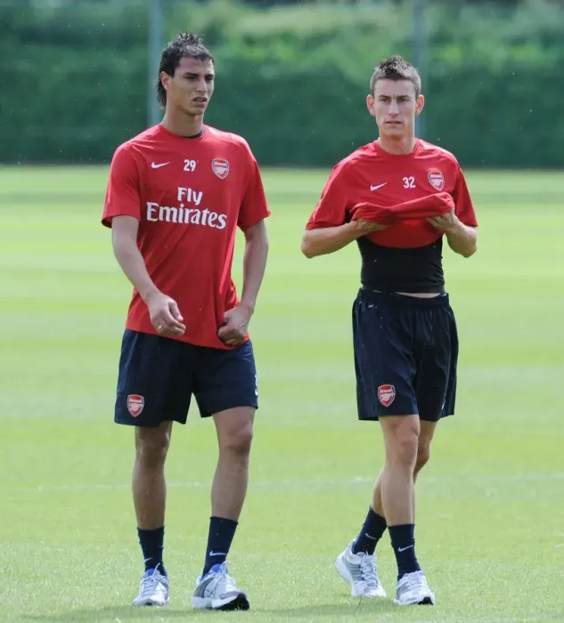 Framed Print : Laurent Koscielny Marouane Chamakh (Arsenal). Arsenal Training Ground, London Colney Framed Print : Laurent Koscielny Marouane Chamakh (Arsenal). Arsenal Training Ground, London Colney