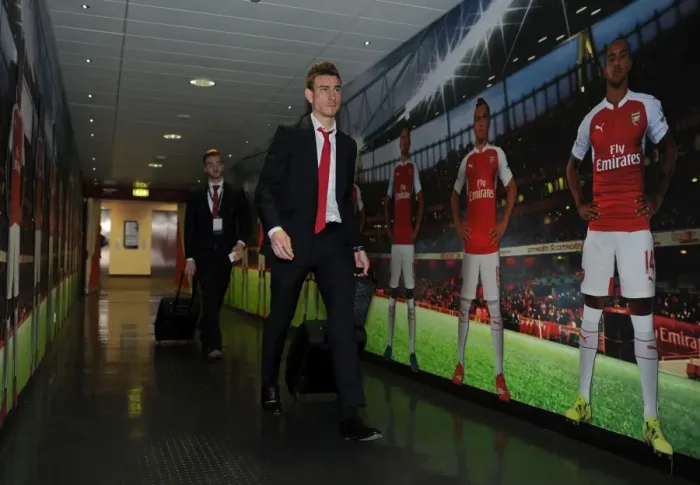 Framed Print : Laurent Koscielny's Farewell Stroll: Arsenal FC vs. FC Barcelona (2016) - The Last Walk Before the UCL Showdown