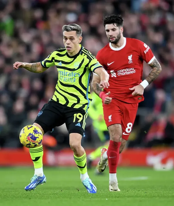 Framed Print : Leandro Trossard vs. Dominik Szoboszlai: Intense Battle at Anfield - Liverpool vs. Arsenal (2023-24) Framed Print : Leandro Trossard vs. Dominik Szoboszlai: Intense Battle at Anfield - Liverpool vs. Arsenal (2023-24)