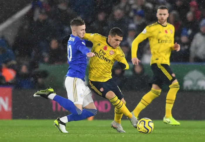 Framed Print : Leicester City vs. Arsenal: Torreira vs. Maddison Clash in Premier League Showdown Framed Print : Leicester City vs. Arsenal: Torreira vs. Maddison Clash in Premier League Showdown