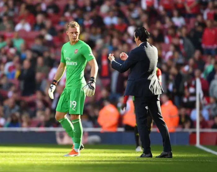 Framed Print : Leno and Emery: Focused at the Emirates - Arsenal vs Watford, Premier League 2018-19