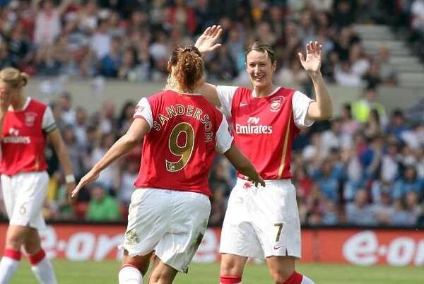 Lianne Sanderson celebrates scoring Arsenals 3rd goal