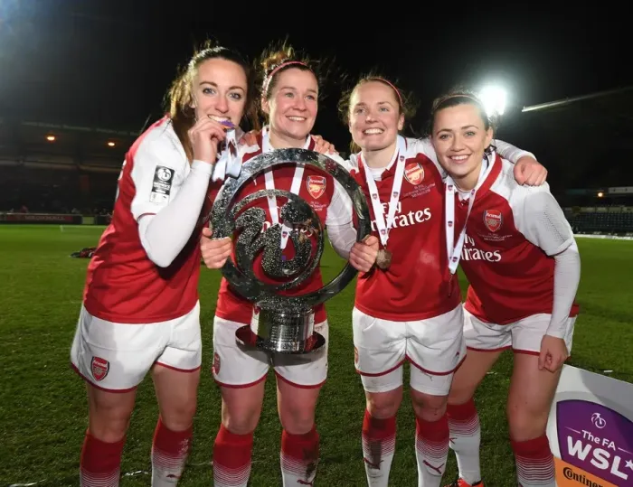 Framed Print : Lisa Evans, Emma Mitchell, Kim Little and Katie McCabe with the Continental Cup Trophy