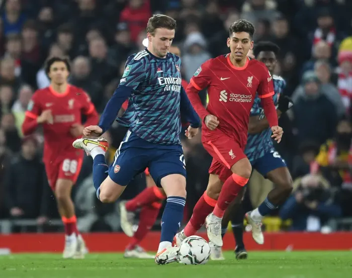 Framed Print : Liverpool vs Arsenal: Carabao Cup Semi-Final Showdown - Holding vs Firmino Clash