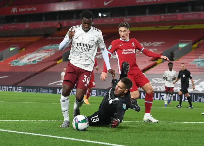 Framed Print : Liverpool vs Arsenal: Carabao Cup Showdown - Adrian Saves Nketiah's Penalty