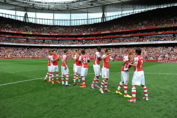 Framed Print : LONDON, ENGLAND - AUGUST 02: The Arsenal team line up before the match between Arsenal Framed Print : LONDON, ENGLAND - AUGUST 02: The Arsenal team line up before the match between Arsenal