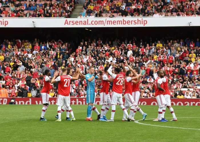 Framed Print : LONDON, ENGLAND - JULY 28: The Arsenal team line up before the Emirates Cup match between Arsenal