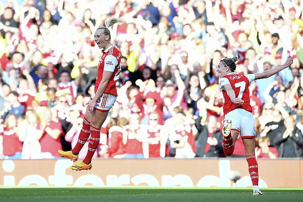 LONDON, ENGLAND - MAY 01: Stina Blackstenius of Arsenal celebrates after scoring the team's first goal with