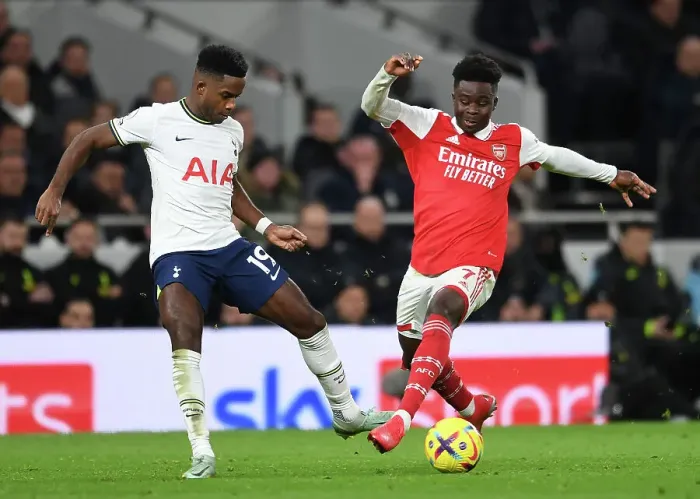 Framed Print : London Rivalry Unleashed: Saka vs. Sessegnon in the Arsenal-Tottenham Premier League Clash (2022-23) Framed Print : London Rivalry Unleashed: Saka vs. Sessegnon in the Arsenal-Tottenham Premier League Clash (2022-23)