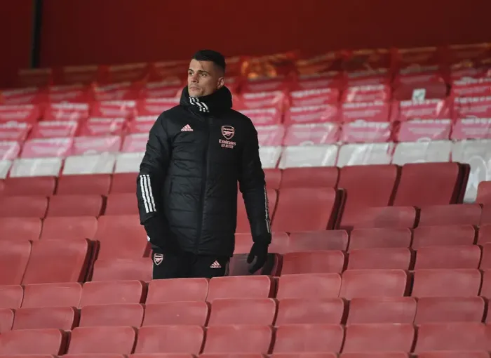 Framed Print : Lone Warrior Xhaka: Arsenal's Battle in Empty Emirates Stadium - UEFA Europa League Semi-Final