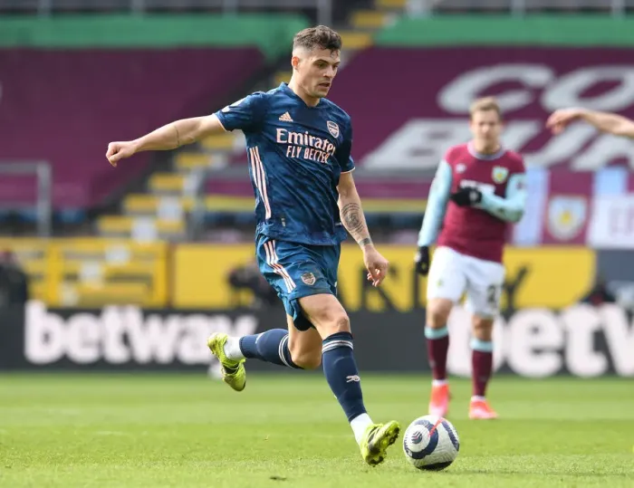 Framed Print : Lone Warrior Xhaka: Arsenal's Battle at Empty Turf Moor, Premier League 2020-21