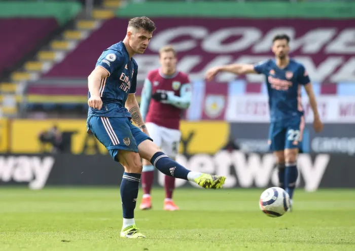 Framed Print : Lone Warrior Xhaka: Arsenal's Battle at Empty Turf Moor, Premier League 2020-21