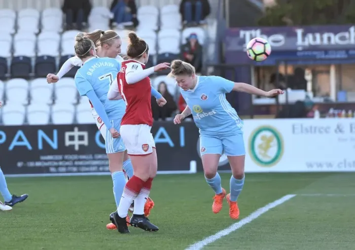 Framed Print : Louise Quinn Scores First Goal for Arsenal Women Against Sunderland AFC Ladies, WSL 1 (2017)