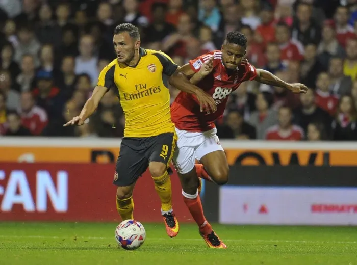 Framed Print : Lucas Perez Scores His Second Goal: Arsenal Advance Past Nottingham Forest in EFL Cup