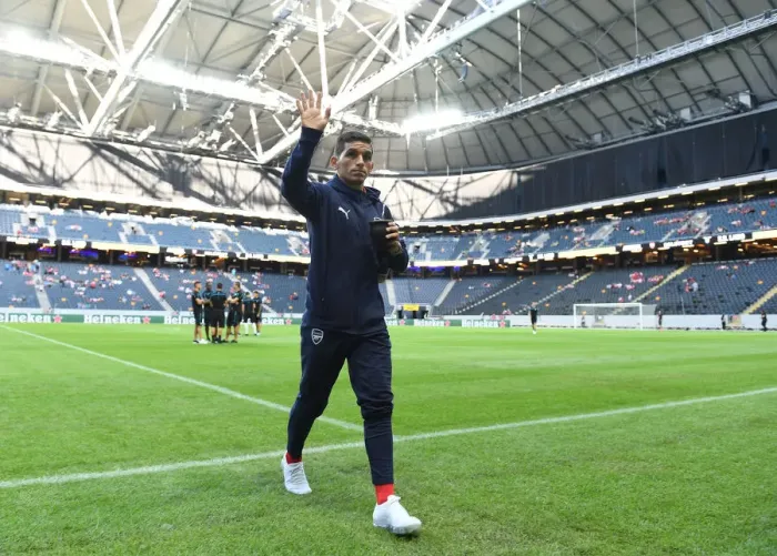 Framed Print : Lucas Torreira Waves to Arsenal Fans Before Arsenal v SS Lazio Pre-Season Friendly in Stockholm, 2018