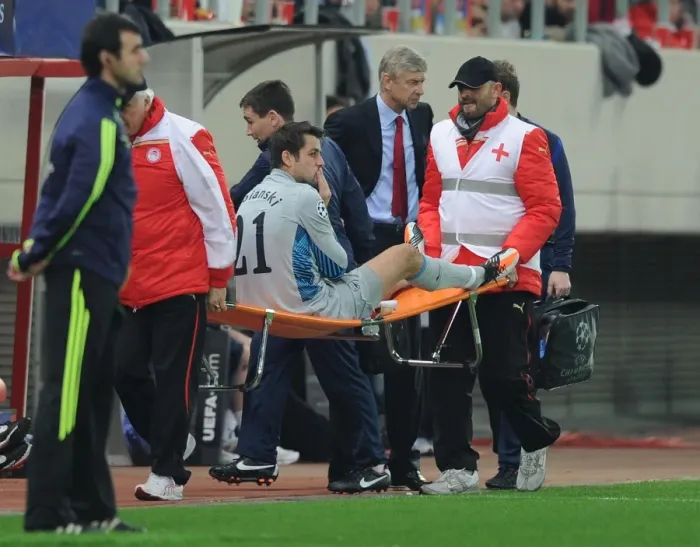 Framed Print : Lucasz Fabianski's Injury: Olympiacos v Arsenal, UEFA Champions League, 2011 Framed Print : Lucasz Fabianski's Injury: Olympiacos v Arsenal, UEFA Champions League, 2011