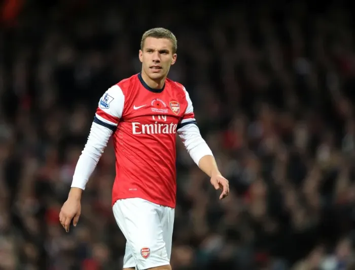 Framed Print : Lukas Podolski: In Action for Arsenal Against Fulham, Premier League 2012-13