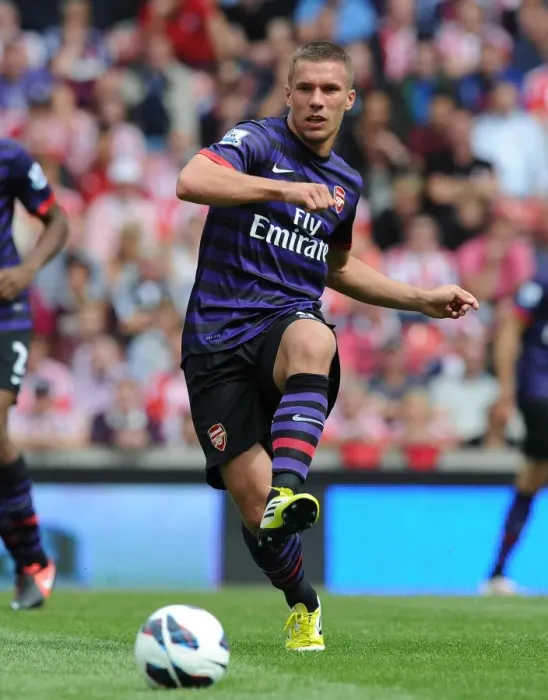 Framed Print : Lukas Podolski in Action: Arsenal vs. Stoke City, Premier League 2012-13