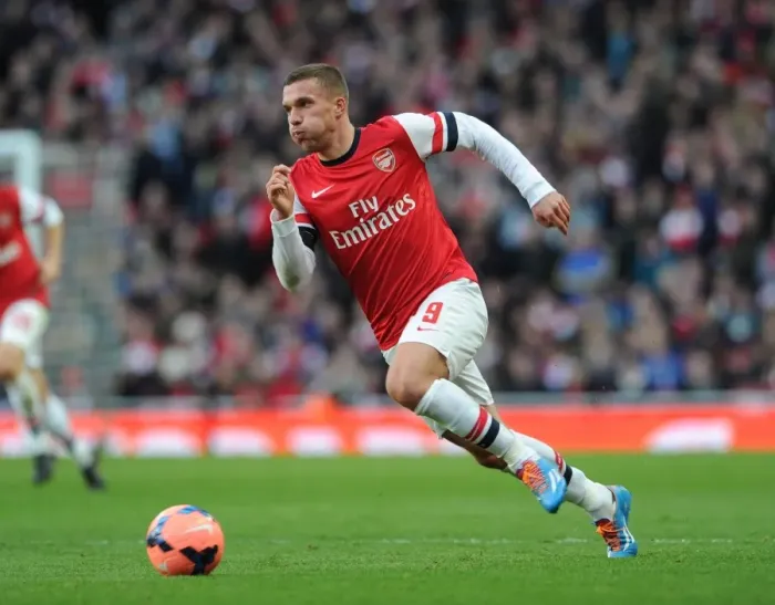 Framed Print : Lukas Podolski in Action: Arsenal vs Liverpool, FA Cup 2013-14