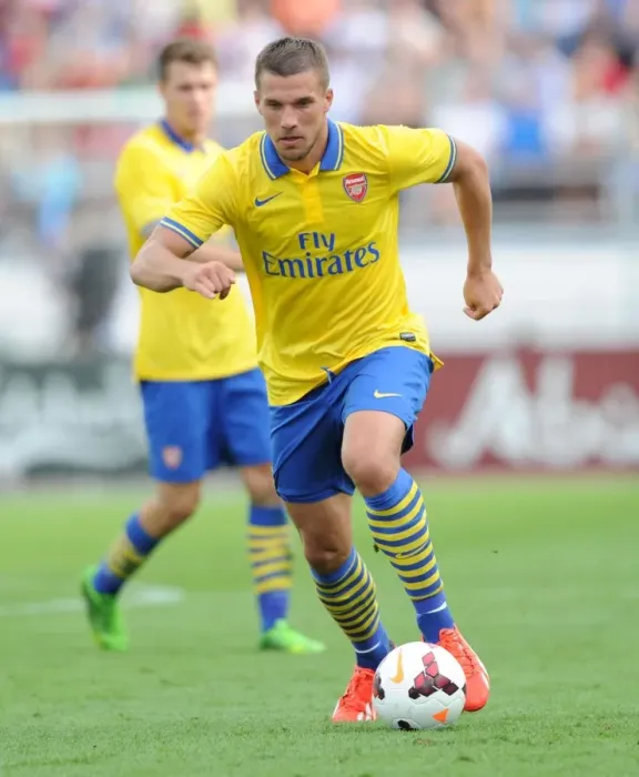Framed Print : Lukas Podolski in Action: Arsenal vs Manchester City Pre-Season Clash, 2013