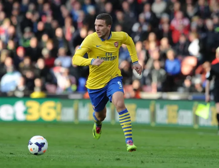 Framed Print : Lukas Podolski in Action: Stoke City vs. Arsenal, Premier League 2013-14 Framed Print : Lukas Podolski in Action: Stoke City vs. Arsenal, Premier League 2013-14