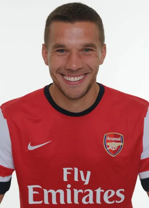 Framed Print : Lukas Podolski at Arsenal 2013-14 Squad Team Photocall