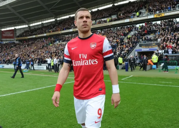 Framed Print : Lukas Podolski: Arsenal Star's Pre-Match Focus at Hull City, 2014
