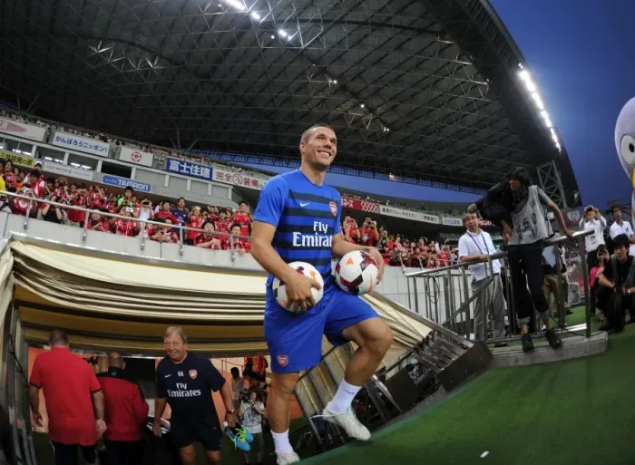 Framed Print : Lukas Podolski: Arsenal's Readiness in Action - Urawa Red Diamonds 2013-14 Pre-Season Friendly