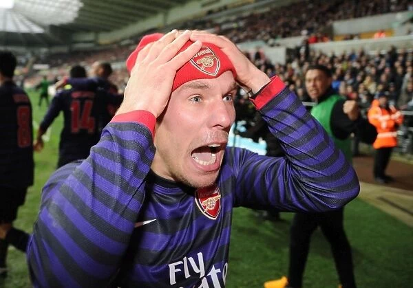 Lukas Podolski Celebrates Kieran Gibbs Goal: Swansea vs Arsenal, FA Cup Third Round
