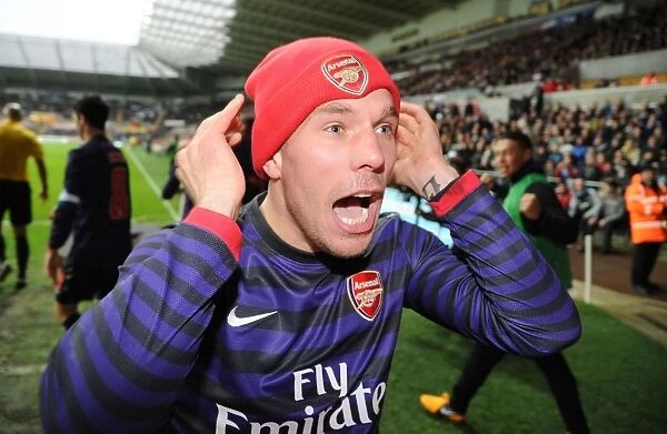Lukas Podolski Celebrates Kieran Gibbs's Goal: Swansea vs Arsenal, FA Cup Third Round