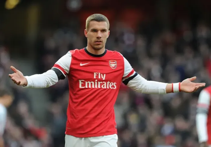 Framed Print : Lukas Podolski in FA Cup Action: Arsenal vs. Liverpool, 2014