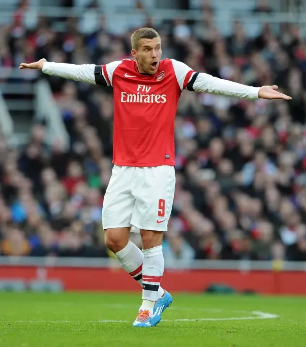 Framed Print : Lukas Podolski in FA Cup Action: Arsenal vs. Liverpool, 2014