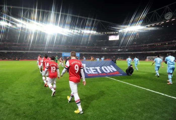 Framed Print : Lukas Podolski Leads Arsenal Out Against West Ham United, Premier League 2012-13