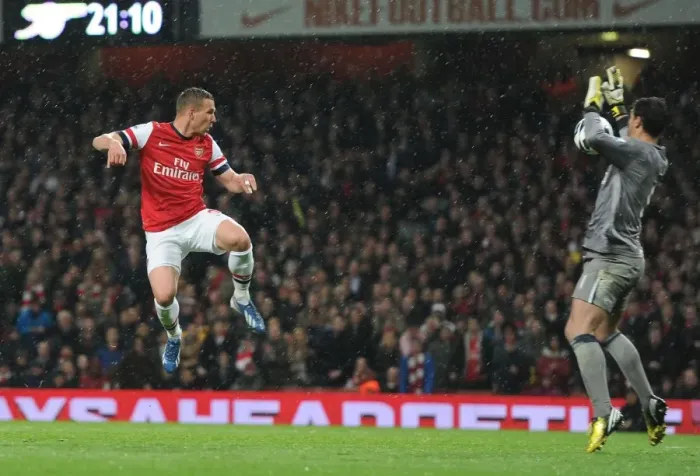 Framed Print : Lukas Podolski Scores Chip Over Joel Robles: Arsenal vs Wigan Athletic, Premier League 2012-13 Framed Print : Lukas Podolski Scores Chip Over Joel Robles: Arsenal vs Wigan Athletic, Premier League 2012-13