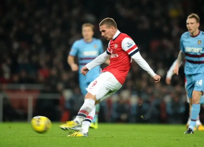 Framed Print : Lukas Podolski Scores First Arsenal Goal: Arsenal 1-0 West Ham United, Premier League 2012-13 Framed Print : Lukas Podolski Scores First Arsenal Goal: Arsenal 1-0 West Ham United, Premier League 2012-13