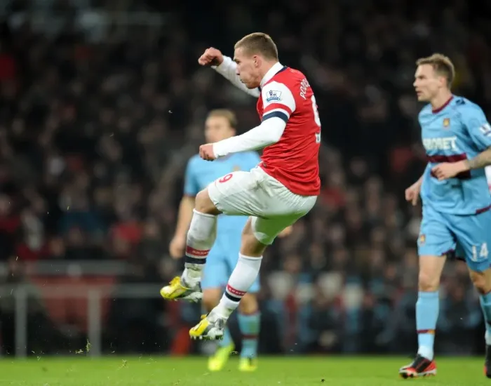 Framed Print : Lukas Podolski Scores First Arsenal Goal: Arsenal vs West Ham United, Premier League 2012-13 Framed Print : Lukas Podolski Scores First Arsenal Goal: Arsenal vs West Ham United, Premier League 2012-13