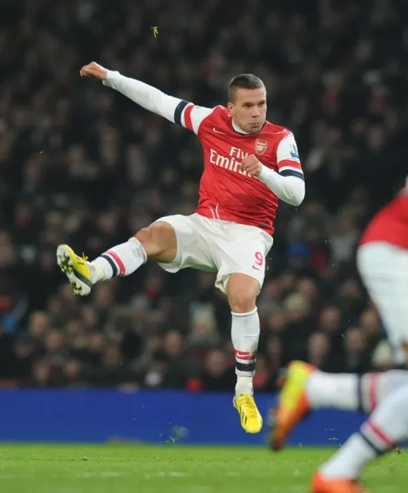 Framed Print : Lukas Podolski Scores First Arsenal Goal Against West Ham United (2013)