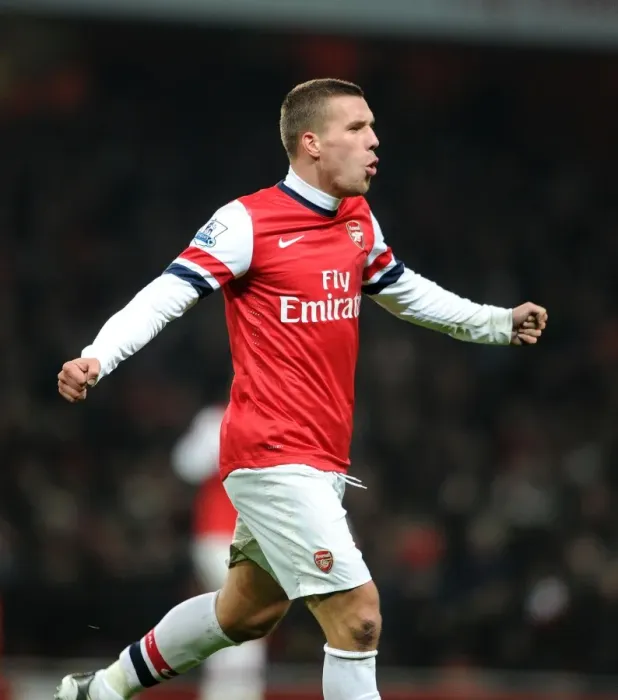Framed Print : Lukas Podolski Scores First Goal for Arsenal: Arsenal 1-0 West Ham United, Premier League 2012-13