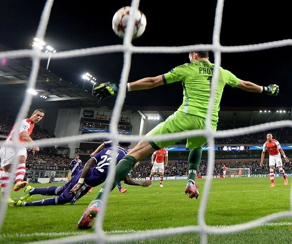 Lukas Podolski Scores Against Silvio Proto: Arsenal's Victory in Anderlecht (Champions League 2014-15)