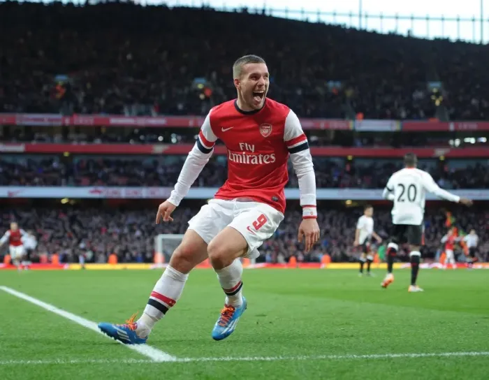 Framed Print : Lukas Podolski Scores Thrilling FA Cup Goal Against Liverpool at Emirates Stadium Framed Print : Lukas Podolski Scores Thrilling FA Cup Goal Against Liverpool at Emirates Stadium
