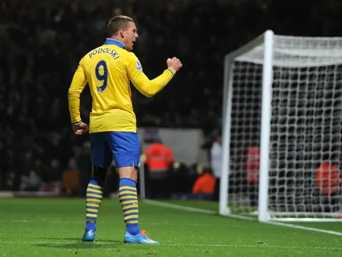 Framed Print : Lukas Podolski's Hat-Trick: Arsenal's Victory over West Ham United (2013-14)