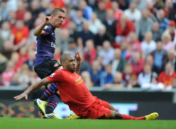 Framed Print : Lukas Podolski's Historic First Goal for Arsenal Against Liverpool at Anfield (2012-13) Framed Print : Lukas Podolski's Historic First Goal for Arsenal Against Liverpool at Anfield (2012-13)