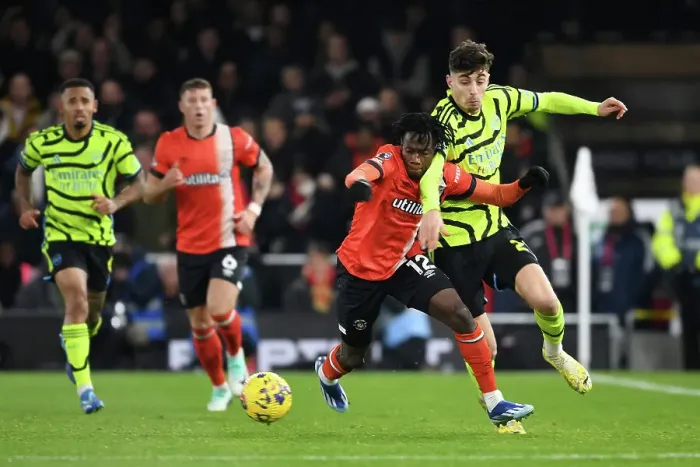 Framed Print : Luton Town vs. Arsenal: Intense Clash between Kabore and Havertz in the 2023-24 Premier League