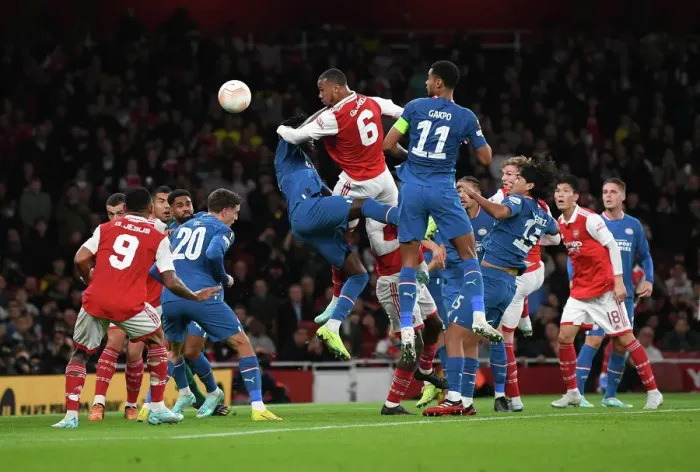 Framed Print : Magalhaes vs. Gakpo: A Europa League Showdown at Arsenal's Emirates Stadium