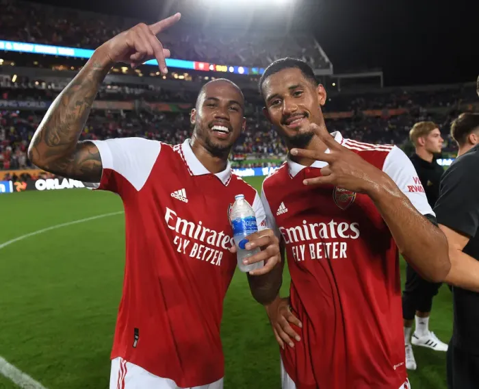 Framed Print : Magalhaes vs. Saliba: A Head-to-Head Battle between Arsenal's Defensive Duo in the Florida Cup Showdown against Chelsea