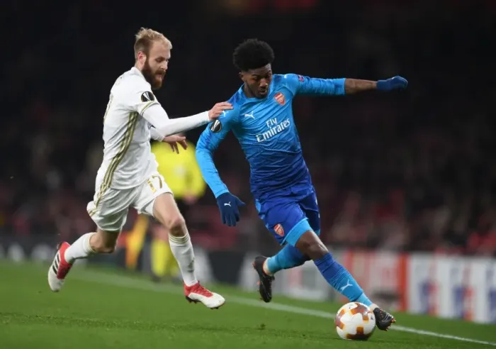 Framed Print : Maitland-Niles vs. Edwards: A Europa League Showdown Framed Print : Maitland-Niles vs. Edwards: A Europa League Showdown