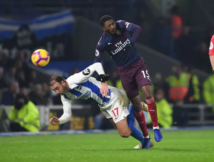 Framed Print : Maitland-Niles vs Murray: Intense Battle in Brighton & Hove Albion vs Arsenal FC Premier League Clash