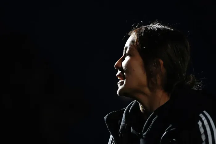 Framed Print : Mana Iwabuchi Inspects Arsenal Women's Pitch Before Arsenal vs West Ham United Match