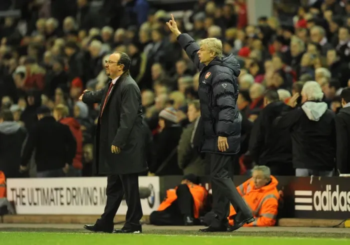 Framed Print : Managers Arsene Wenger (Arsenal) and Rafa Benitez (Liverpool). Liverpool 1: 2 Arsenal